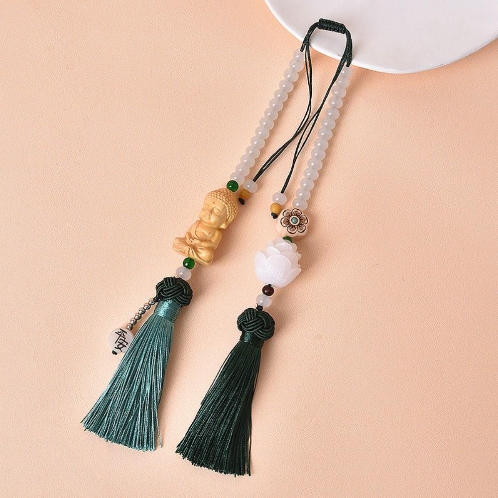 Double Tassel Car Buddha Pendant Lotus Flower Hanging Ornament Protective Buddha Statues Chinese Traditional Culture Good Luck
