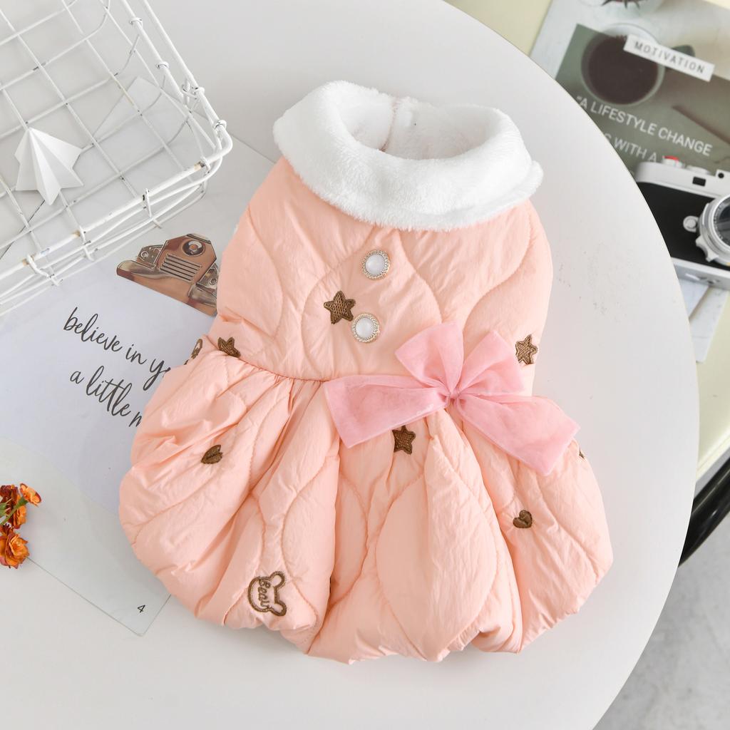 Fur Collar Luxury Designer Dog Clothes Toy Poodle Small Puppy Breed Dress Autumn Winter Warm Pet Sleeveless Sausage Cat Clothing