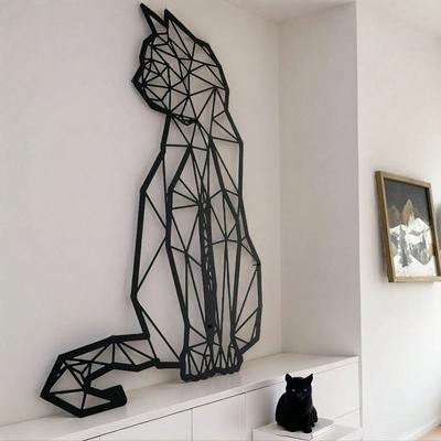 Moderne Lasergeschnittene Katzen-Wanddekoration Geometrische Metall-Tier-Skulptur Boho Chic Kunst Handgefertigtes Eisen zum Aufhängen für Wohnzimmer Büro Minimalistisches Geschenk
