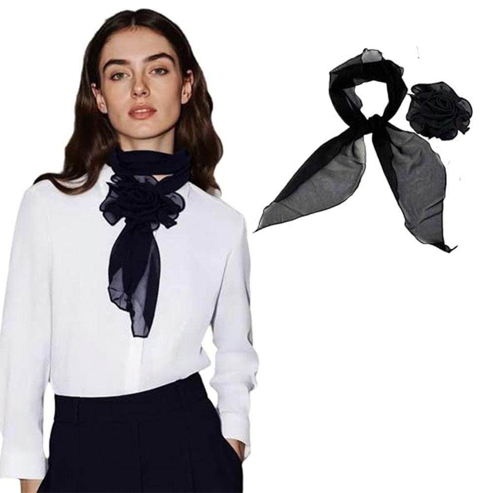 Elegant Silk Rose Scarf Soft Women’s Neck Scarf Simple Long Floral Scarf Party Wear