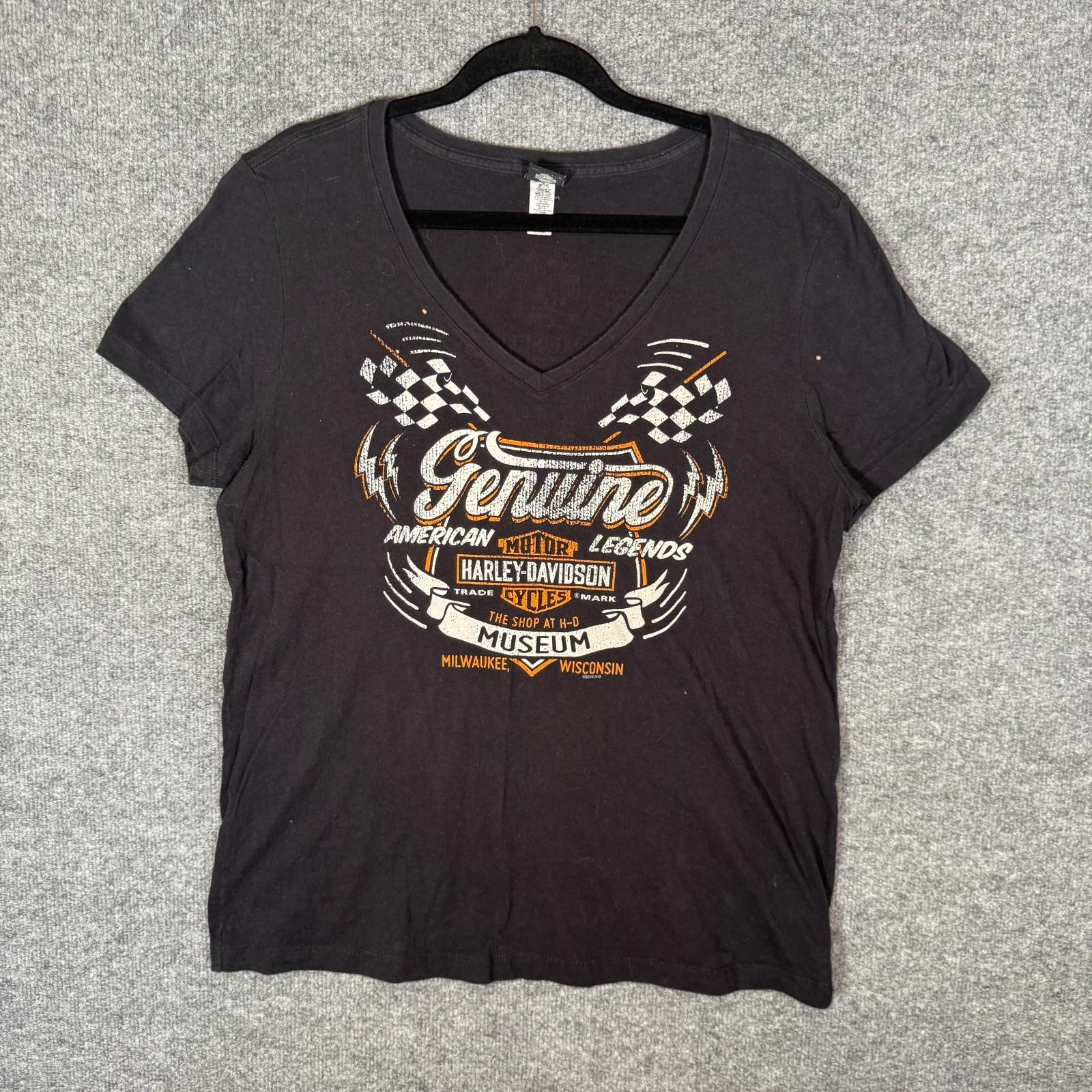 Harley Davidson Shirt Womens Large Black Tshirt Vneck Motorcycle Logo Grunge Unisex T-Shirt L
