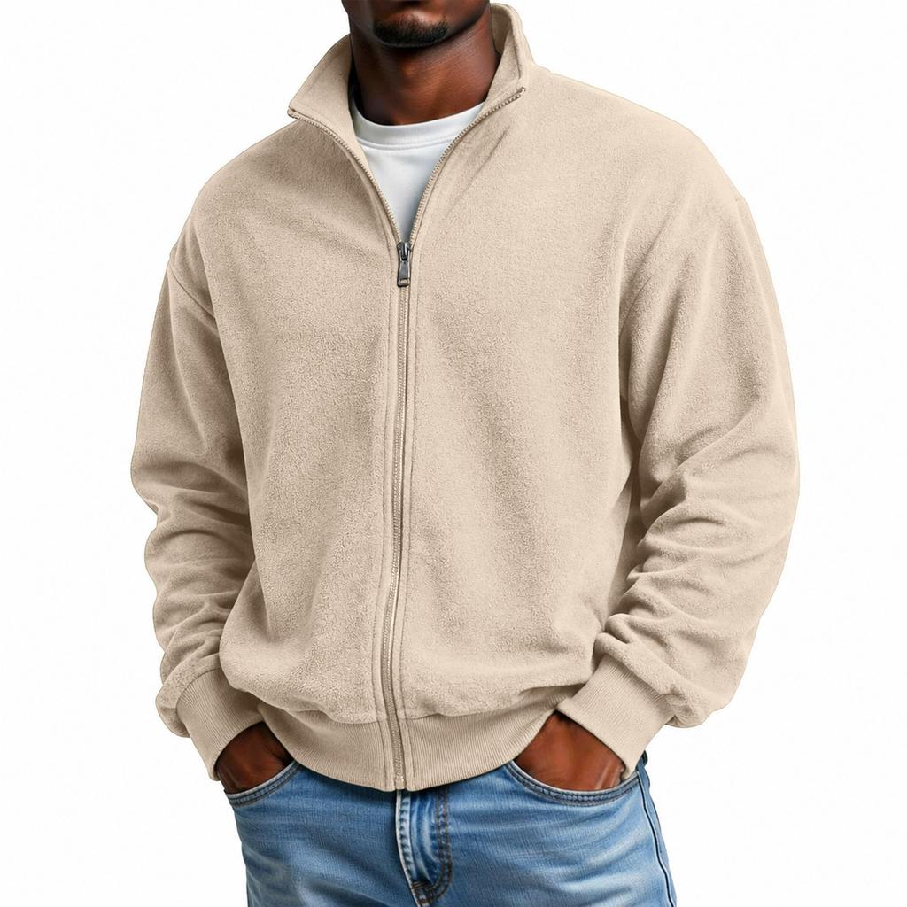 Men's Casual Zip-Up Sweatshirt with Stand Collar Color Streetwear Outerwear Top for Outdoor