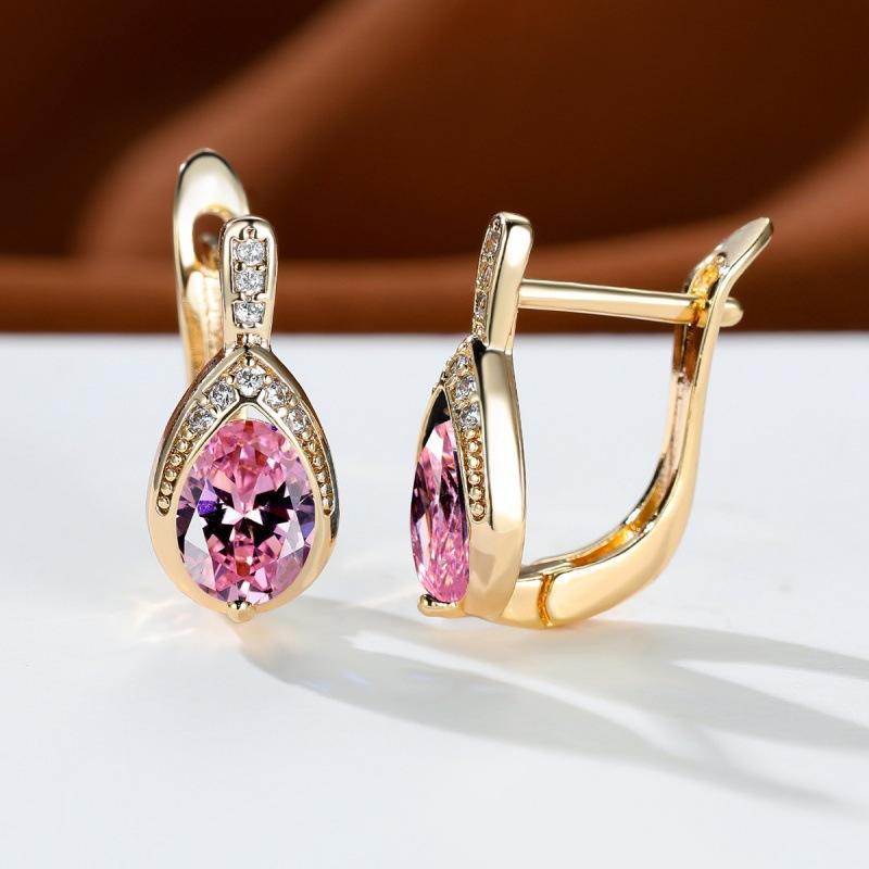 Popular Champagne Jinbao Blue Diamond Angel's Tears Ear Buckle Women's Niche Design Micro-inlaid Zircon Jewelry