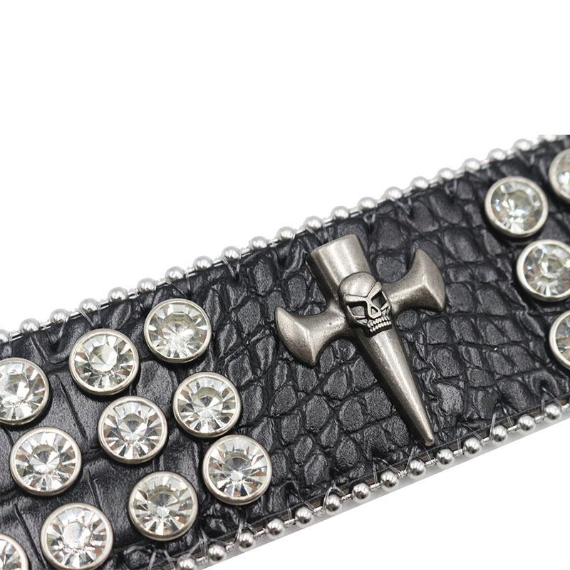 Gothic Stil Totenkopf Strass Armband Schmuck, Modisches Design Diamant PU Leder Handschmuck
