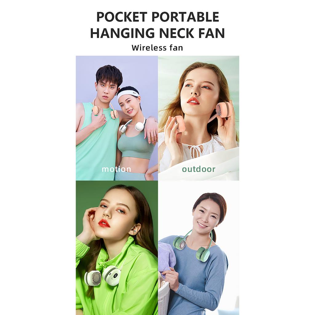 Mechanical Operation Battery-powered Fan Lazy Leaf-Less Hanging Neck Fan Long Battery Life for Sports and Travelling