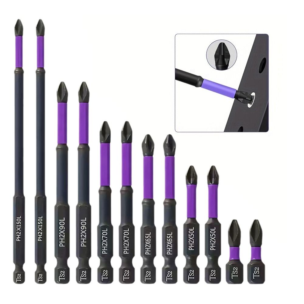 12 Pieces Non-Slip Magnetic Batch Head Electric Screwdriver Bits for Electric and Hand Drivers