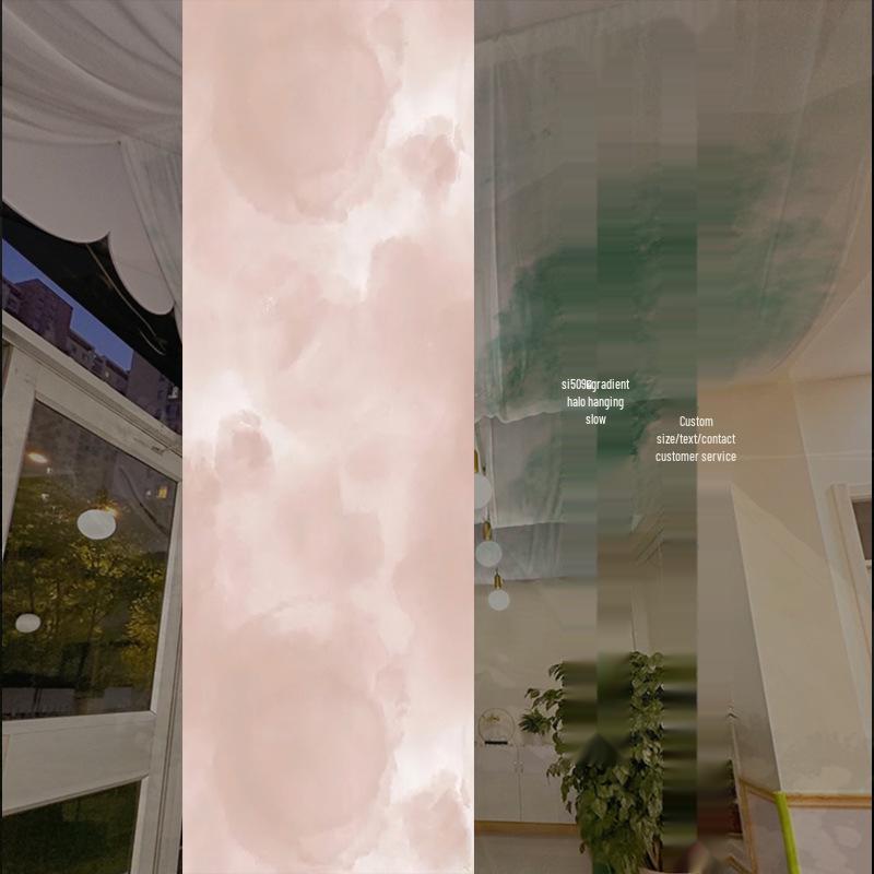 Chinese Ancient-Style Gradient Green Gauze Curtain for Ceiling Decor and Weddings