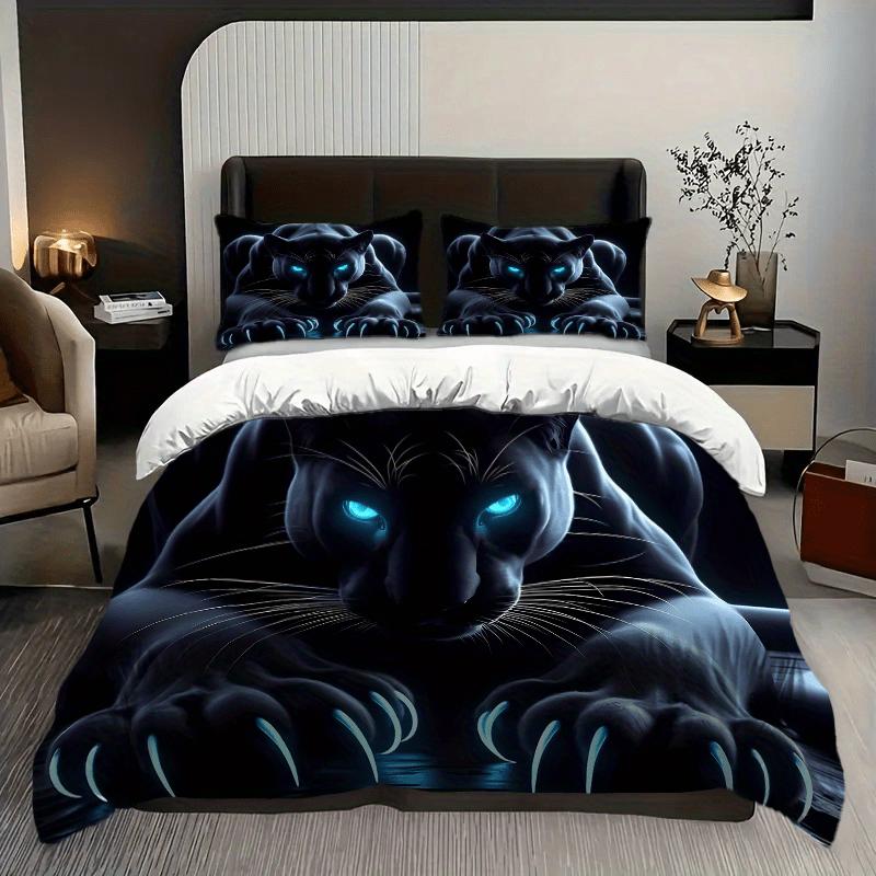 

3-компонентний комплект постільної білизни з принтом Чорної Пантери - М який поліестер, (1 підодіяльник + 2 наволочки), Декор спальні EU Twin(135x200cm)