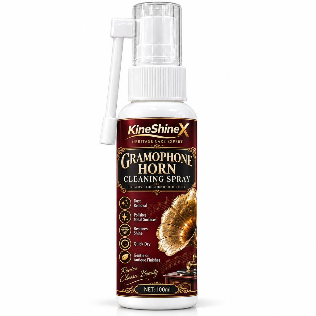 Gramophone Horn Cleaning Spray, Antique Brass Metal Cleaner for Phonograph Horns, Removes Dust and Restores Shine, Gentle on Vintage Finishes