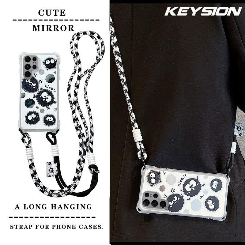 KEYSION Crossbody Strap Phone Case for Samsung S23 S24 S25 Ultra Cute Cartoon Long Lanyard Mirror Shockproof Cover for Galaxy S25 S24 S23 Ultra