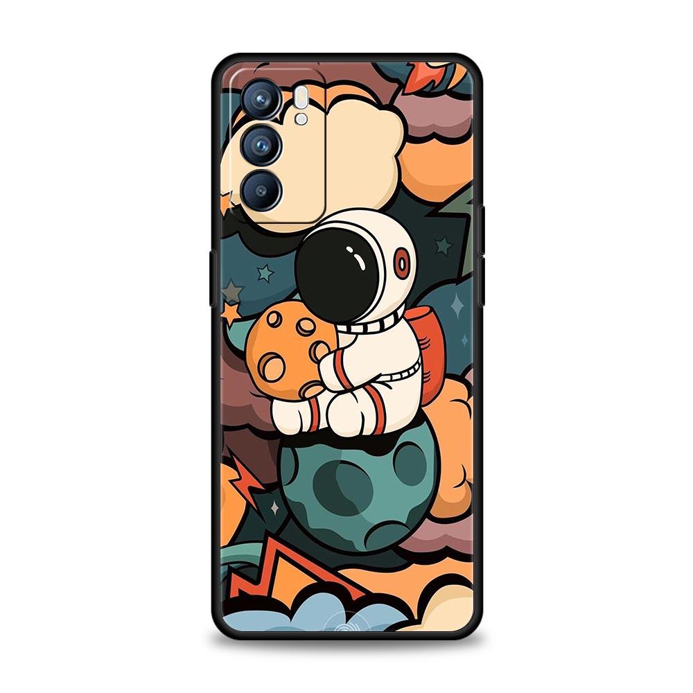 Cartoon Cute Cosmonaut Phone Case For Oppo Reno 13 12 11 10 7 F Find X5 X6 A98 A80 A79 A78 A57 A54 A31 A17 Pro 5G Soft TPU Cover