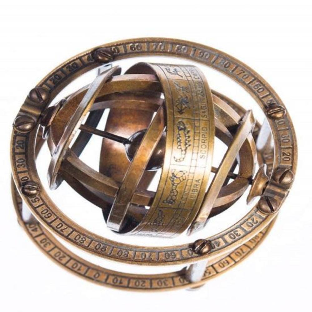 Antike Messing Gravierte Armillarsphäre Astrolabium – 9 cm Nautischer Globus