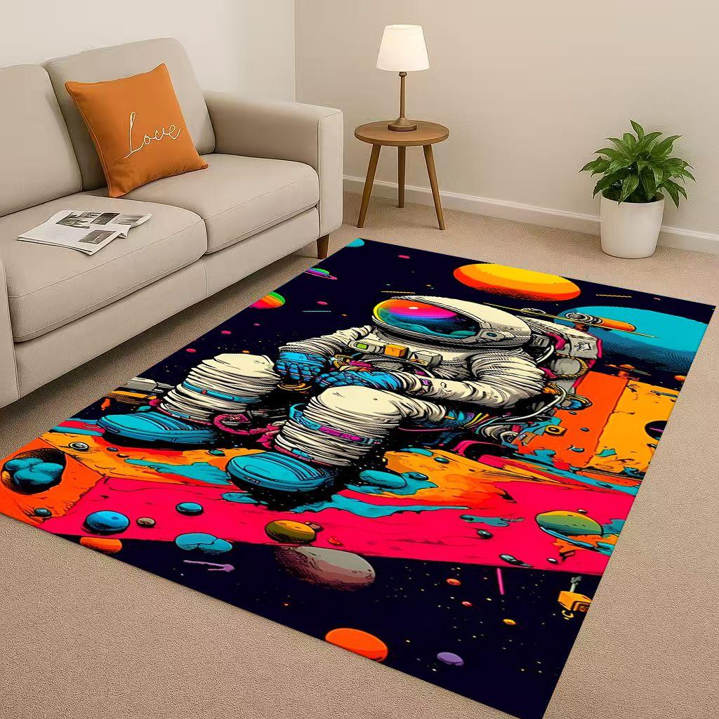 3D Cartoon Astronaut Spaceman Planet Living Room Non Slip Area Rug Carpet for Bedroom Playroom Sofa,Home Decor Doormat Christmas