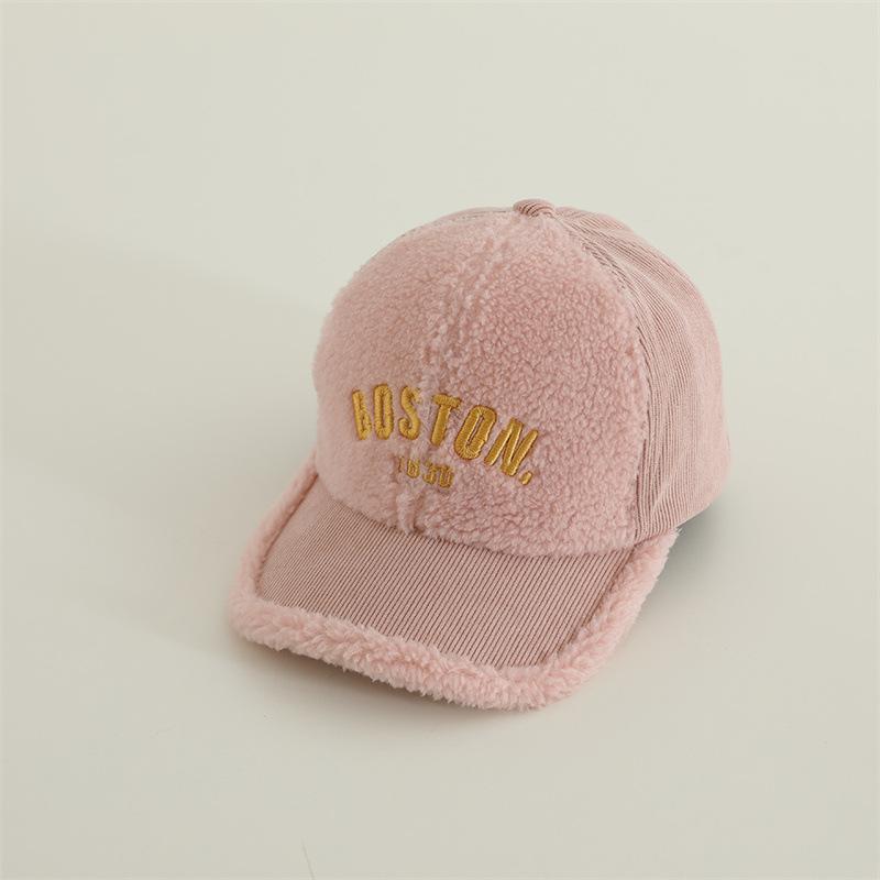 Korean Version Thickened Warm Lambswool Baseball Cap Children's Warm Windproof Peaked Cap for Boys and Girls Fashionable Curved Brim Hat