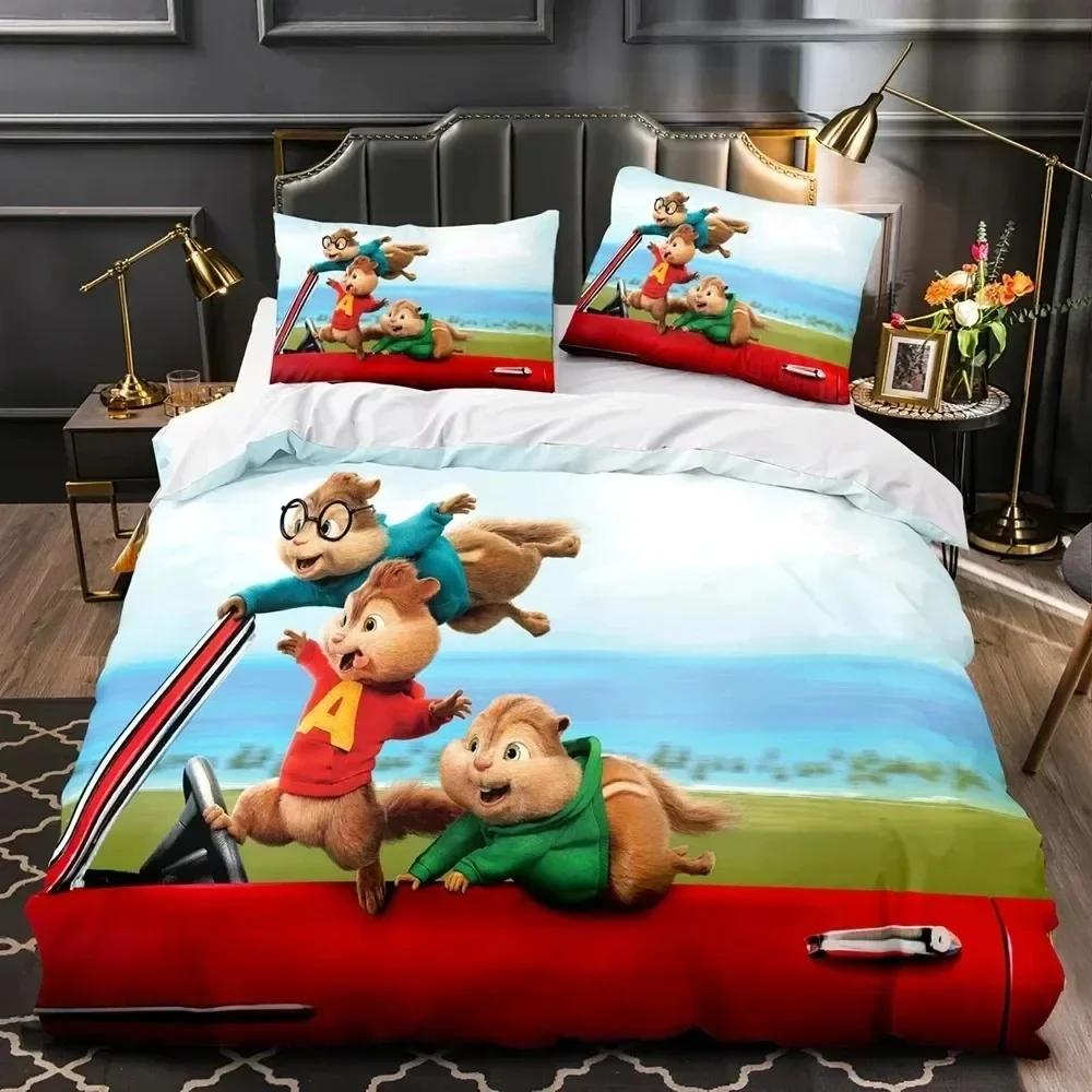 Luxuriöses Neues 3D-Druck Cartoon Chipmunks Alvin Bettwäsche-Set Bettbezug Bett-Set Bettdeckenbezug Kissenbezug King Queen Size Jungen Erwachsene