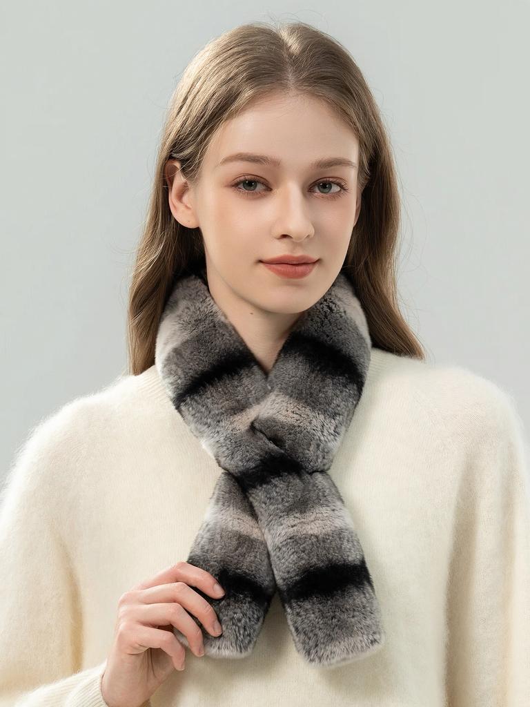 Women's Genuine Rex Rabbit Fur Chinchilla Dyed Breathable Short Scarf Winter Neck Warmer