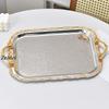 Middle East-Style Rectangle Dessert Plate,Portable Polishing Platinum Metal Fruit Tray, Cake Storage Plate Home Decoration
