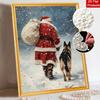 Santa Claus and Dog Pearl Bead Painting Kit with Frame Shiny Canvas Art for Creative Craft Home Decoration and Holiday Gift