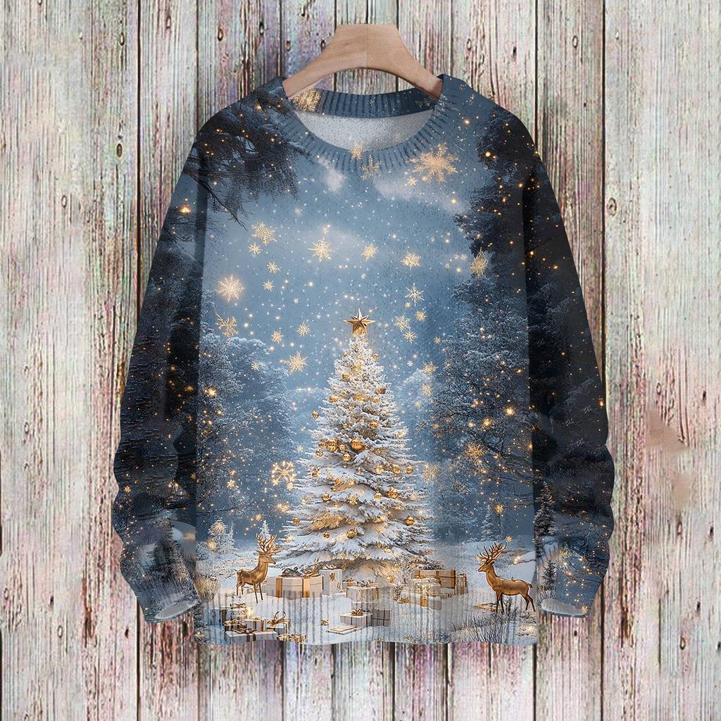 Vánoční mikiny pro ženy Pletený svetr Roztomilá košile Podzimní svetry s výstřihem