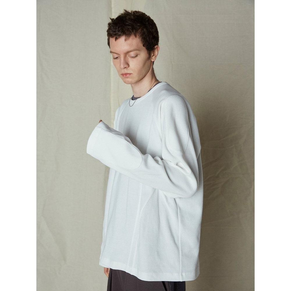 Saendeusaundeu Biker Waffle Long Sleeve Tshirt Ivory