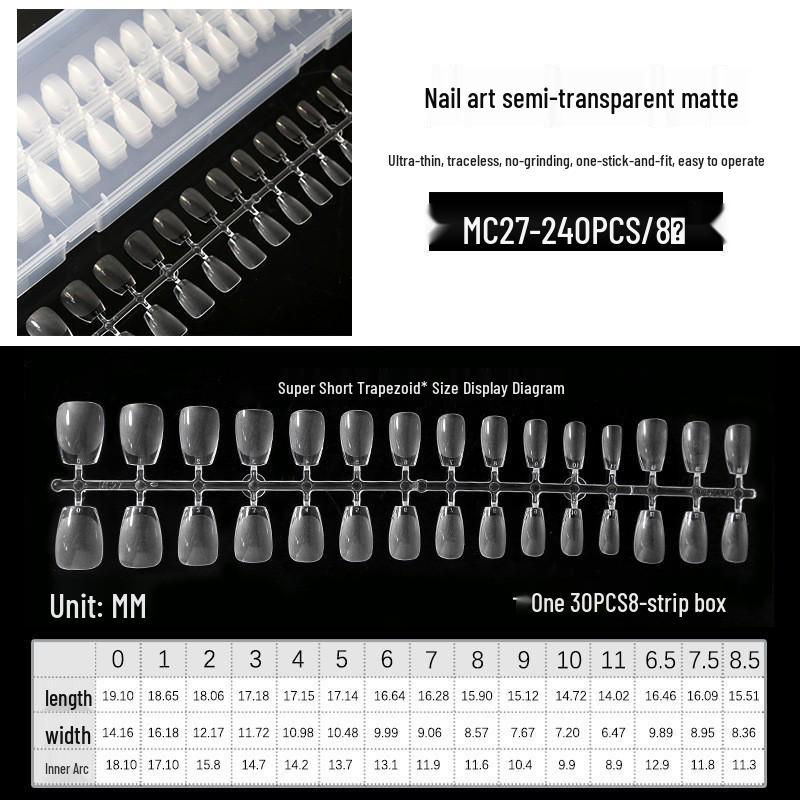 Ultra-Thin Matte Nail Art: Seamless False Nail Tips, Full/Half Cover, 240-Piece Box.
