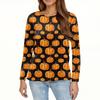 Women's Fashion Hem Slit Casual Halloween Printed Round Neck Long Sleeve Top