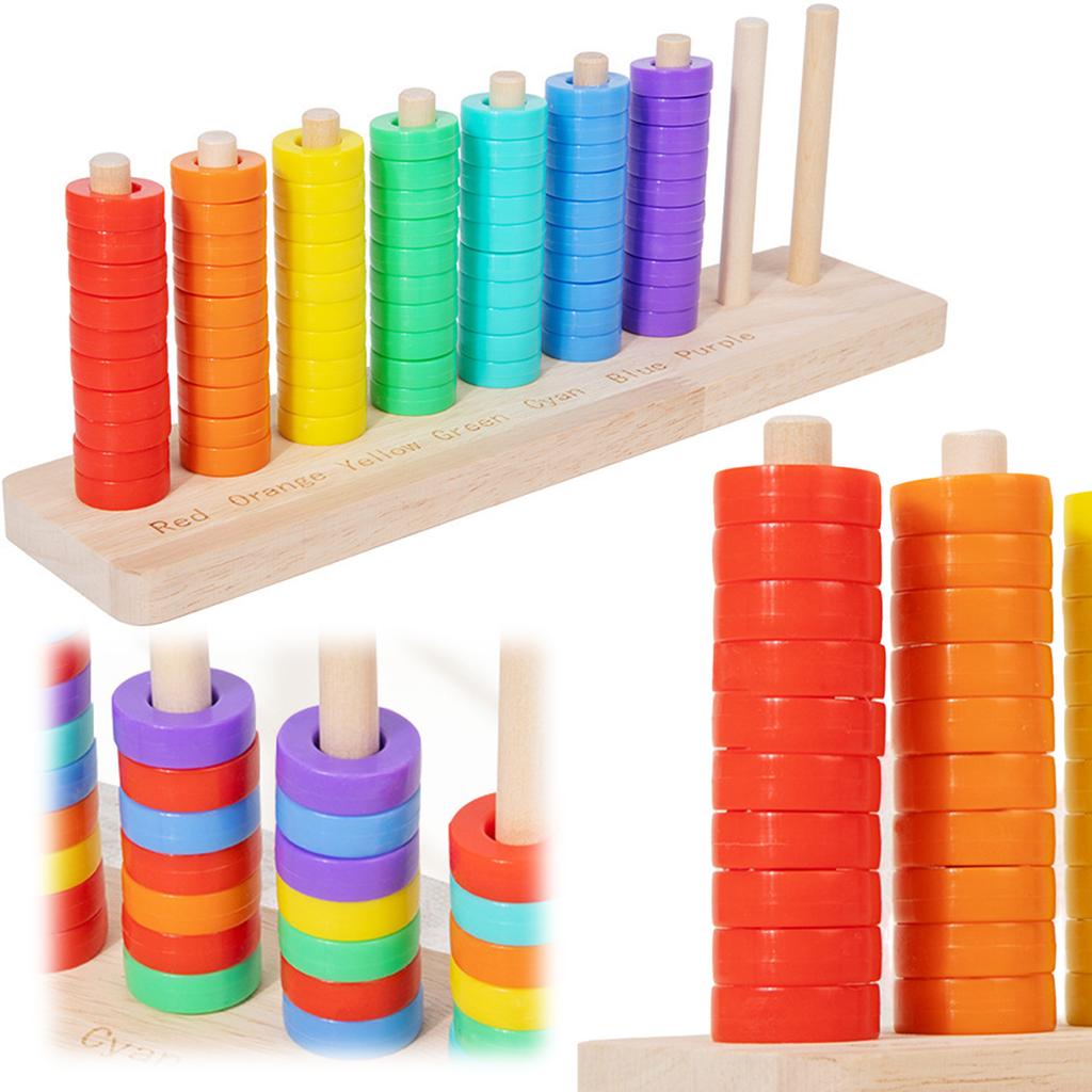 Wooden Color Stack Game with Racks Rings Color Stack Match Game Educational for Ages 3 and Up Boys Girls Gift