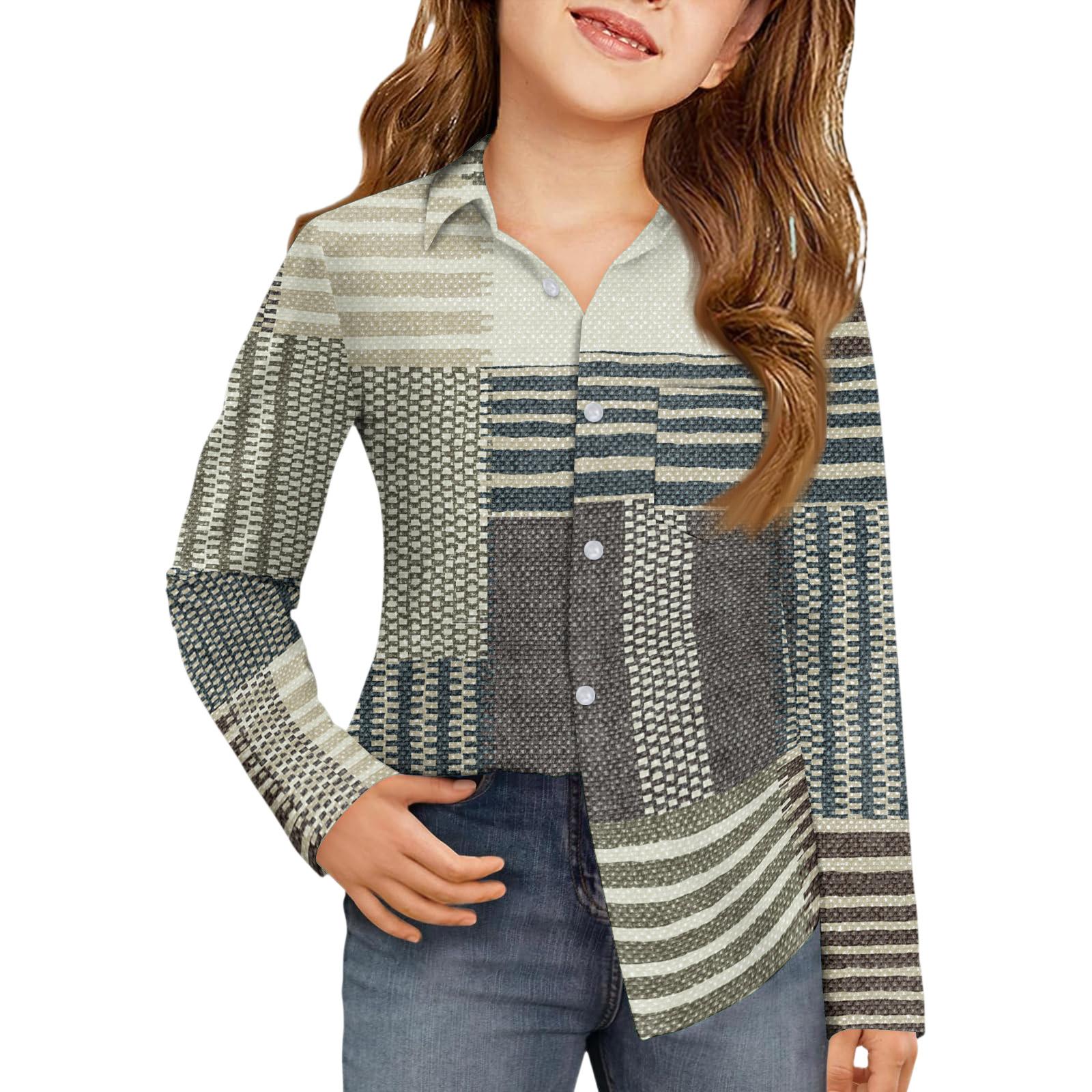 

Рубашка на пуговицах для девочек - Блузка-платье с длинным рукавом 130