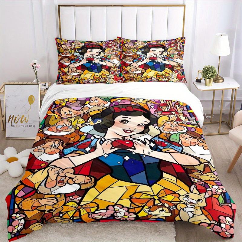 3pcs Cartoon Snow White and the Seven Dwarfs Bedding Set Includes 1 Quilt Cover and 2 Pillowcases, Comfortable Bedding