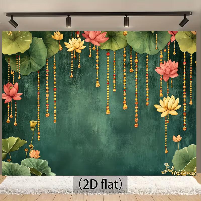 

2D Green Lotus Tapestry, Floral Water Lily Background Cloth 47.2x31.5inch/120*80cm