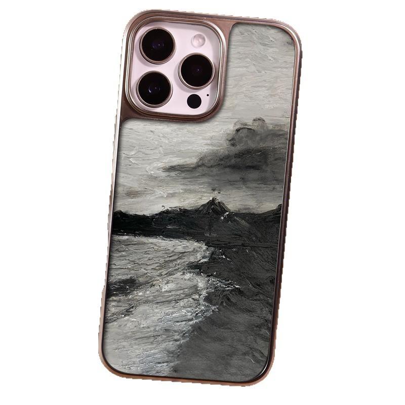 Night black mountain suitable for Apple iPhone17 mobile phone case 15 matte PC16 personality 13 large holes 14 hard case