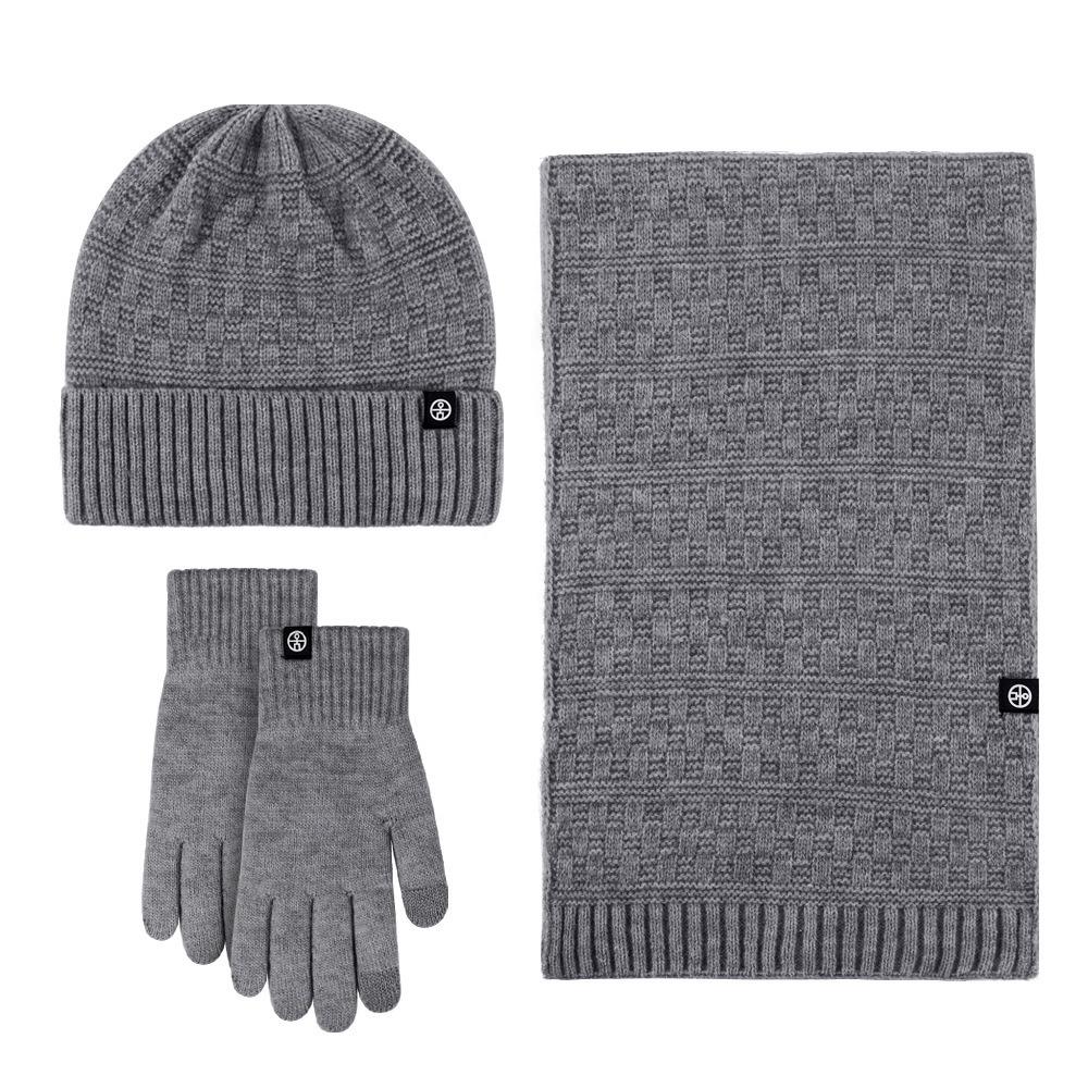 Women's Winter Double Layer Plus Velvet Warm Cycling Ear Protection Wool Gloves Knitted Hat Scarf Must Have Three Piece Set In Winter