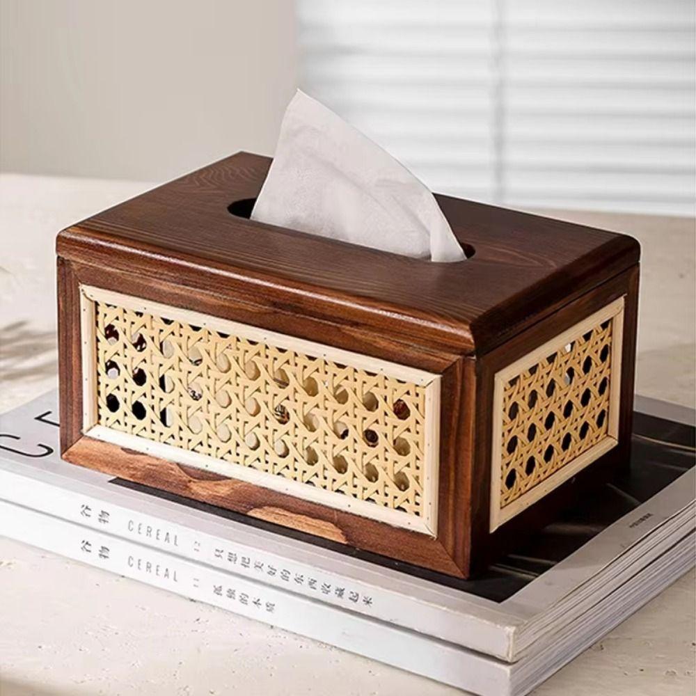 Thickened Wooden Napkin Case Solid Wood Wet Wipes Container Simple Woven Napkin Dispenser  Bathroom nero