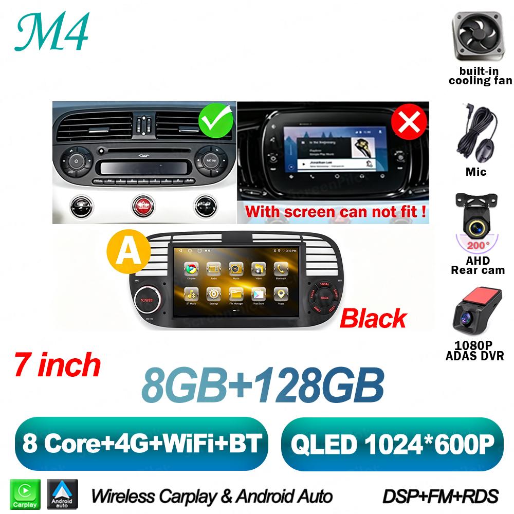 7 Inch Android 16 For FIAT 500 Abarth 2007-2015 Car Radio Stereo Head Unit Multimedia Video Player GPS Navigation 8 Core 5G RDS
