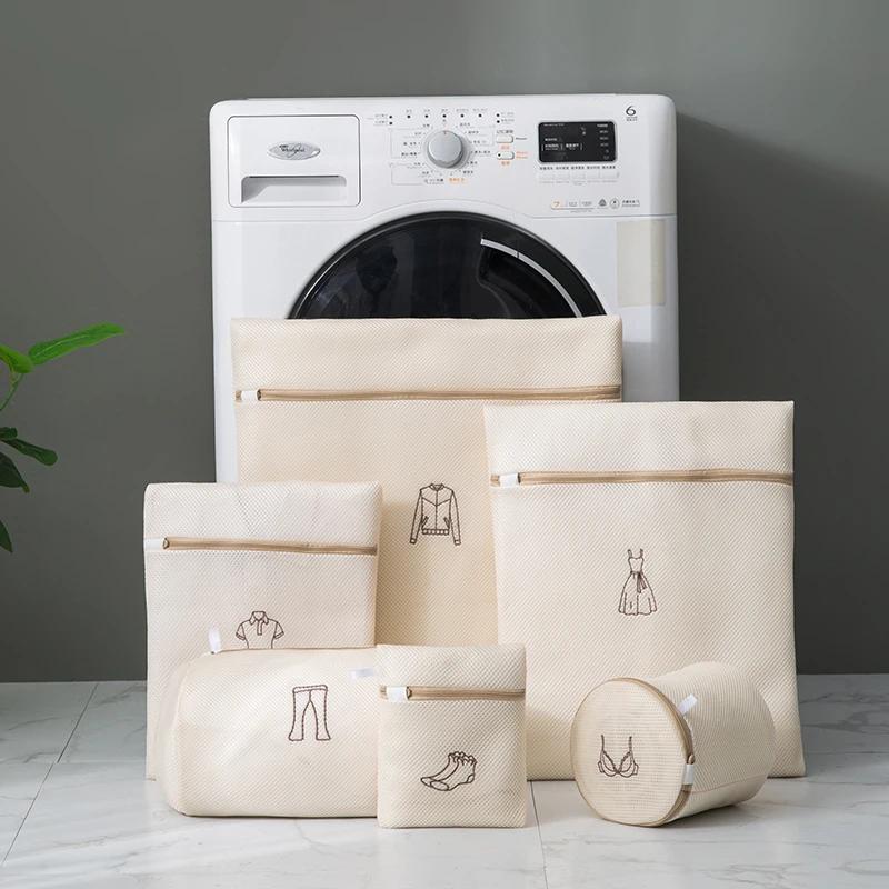 1/4/6PCS Laundry Bag Sets For Washing Machines Embroidery Fine Mesh Underwear Organizer Basket Clothes Cleaning Anti-deformation