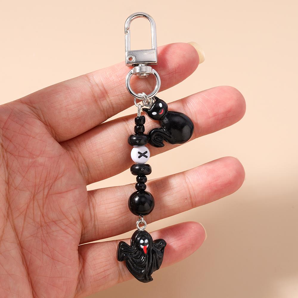 New Halloween Castle Ghost Keychain Black Cat Key Ring Pendants for Women Girls Handbag Charms DIY Key Chain Jewelry Gift