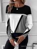 New Arrival Women's Pullover Round Neck Geometric Print Color Block T-shirt
