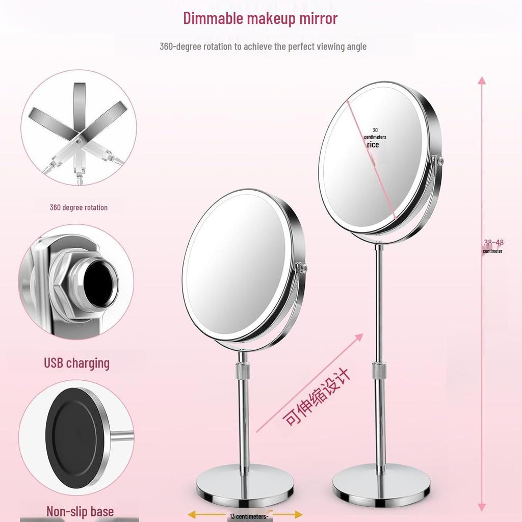 LED Adjustable Height Tabletop Makeup Mirror with Light and Magnification