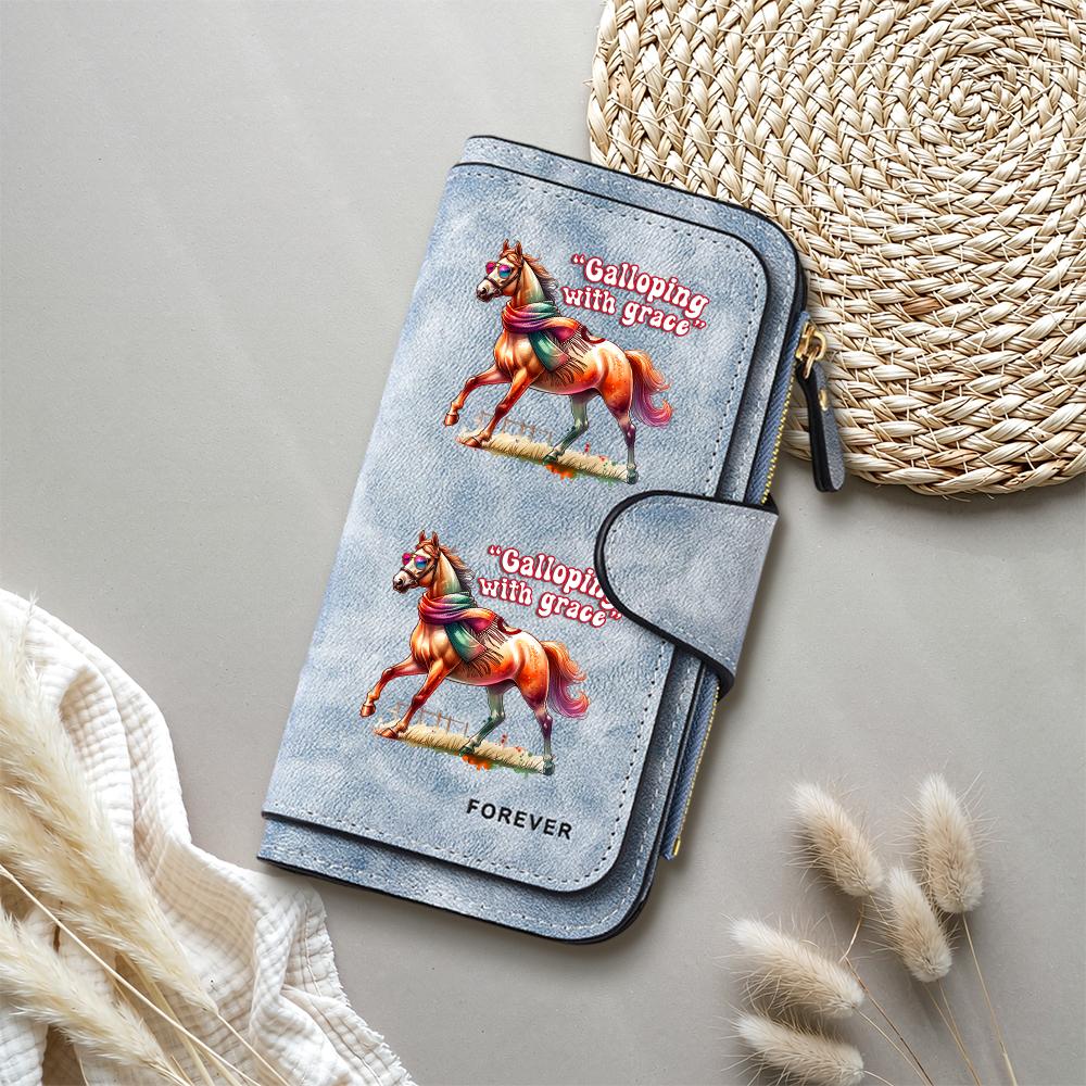Women's Horse Print Faux Leather Long Wallet 