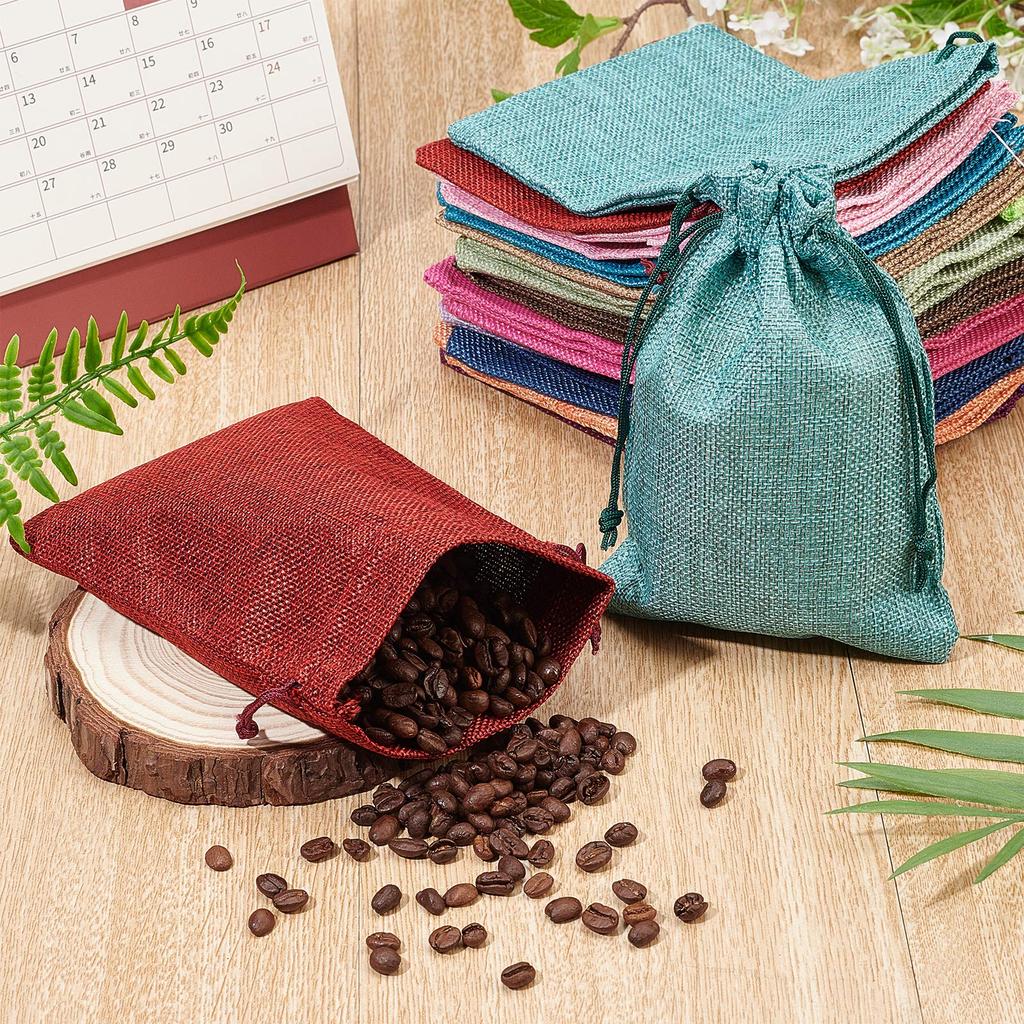 BENECREAT Linen Bags in 12 Colorful Drawstring Drawstring Accessory Gift Hemp Craft Supplies 24-Count Colors, Bags, 18x13cm, Pouches, Japanese-Style