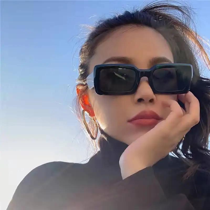 Retro Small Rectangle Sunglasses Women Men Trendy Jelly Color UV400 Square Green Purple Sun Glasses