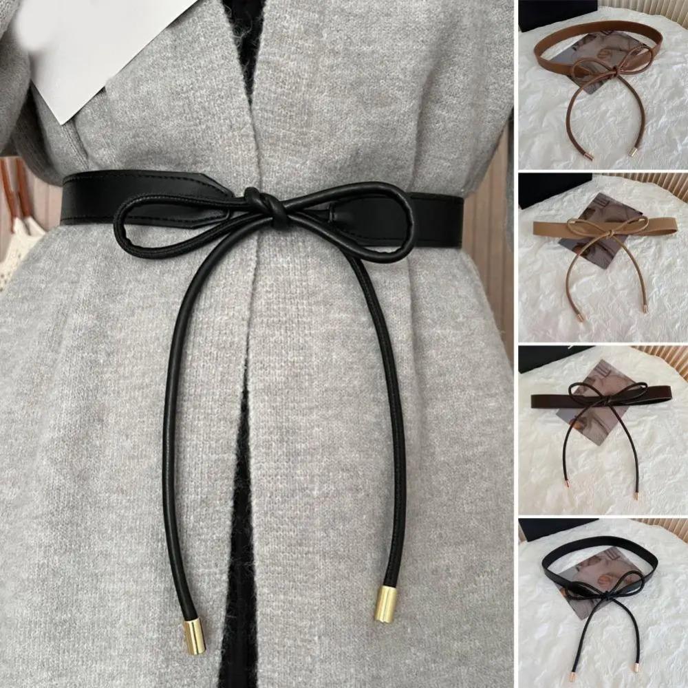 

Wide Leather Thin Belt Non-hole Sweater Strap New Round Rope Belt Women кавовий