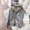 2Pcs/Set Long Sleeves Zipper Closure Elastic Waist Multi Pockets Fleece Lining Women Tracksuit