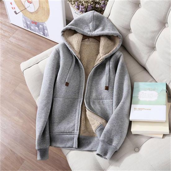 2Pcs/Set Long Sleeves Zipper Closure Elastic Waist Multi Pockets Fleece Lining Women Tracksuit