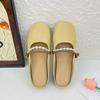 French Bag Head Half Slippers Women's Outer Wear 2025 New Spring Flat Bottom Pearl One Pedal Mary Jane Cool Slippers