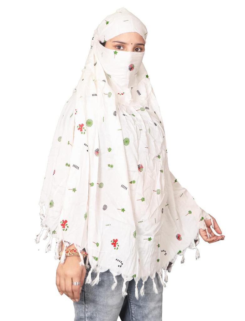 RIVANIV® Cotton Long Scarf Cum Mask Scarves Usable for Vehicle Driver | White Printed Design | Universal Size | For Girl & Women | Breathable Sun Pr