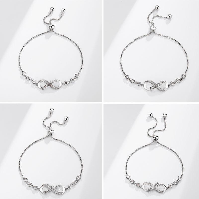 Unendliche Liegesschleife Verstellbares Zugkettenarmband für Damen Mit Zirkonsteinen Personalisierter Modeschmuck Geschenk