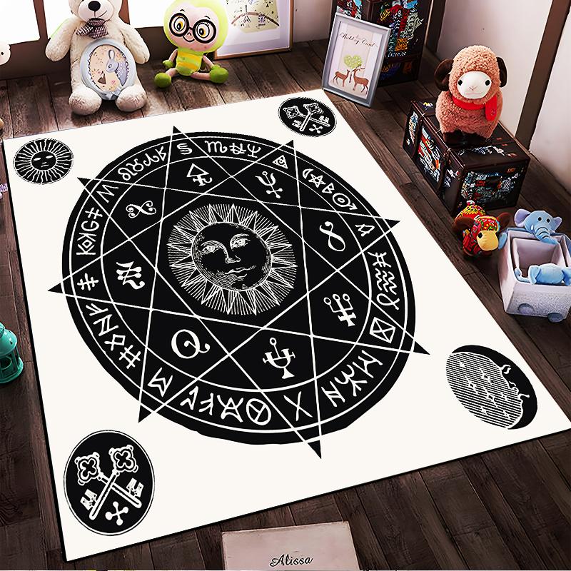 Mystical Sun and Symbols Design Rug Non-slip rug suitable for living room and bedroom sofas