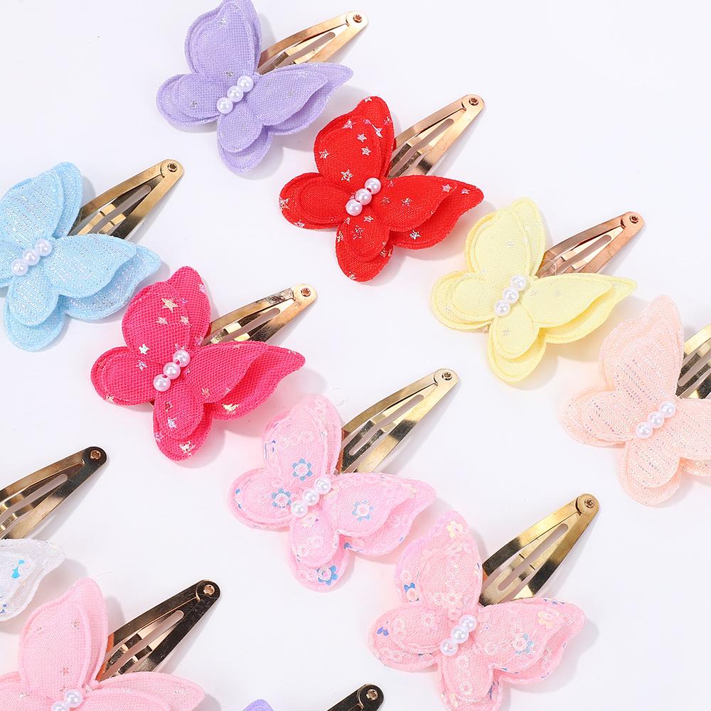 60PCS/lot random butterfly hairclips for girls hair bangs boutique headwear sequin simulated pearl handmade hair clip