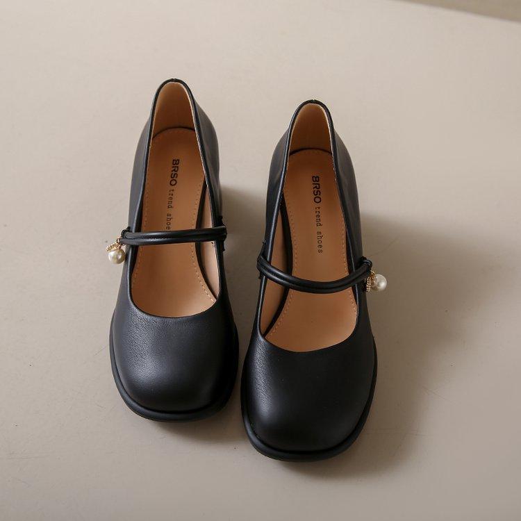 

Mary Jane women s shoes 2025 new spring and autumn fashion versatile French medium thick heel single shoes gentle with skirt high heels 34 чёрный
